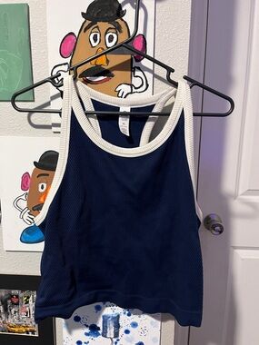 Navy Ribbed Tank with White Trim set